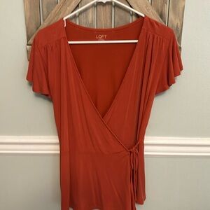 Loft Small Burnt Orange Wrap Top